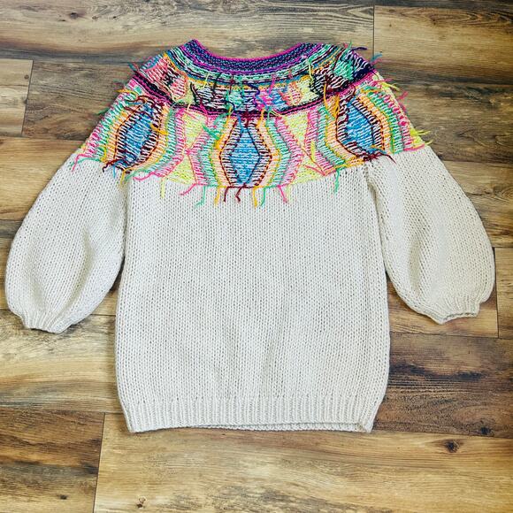 Mes Demoiselles Oversized Sweater Dress Alpaca Wool Jumper Colorful Fringe Art - Picture 7 of 11